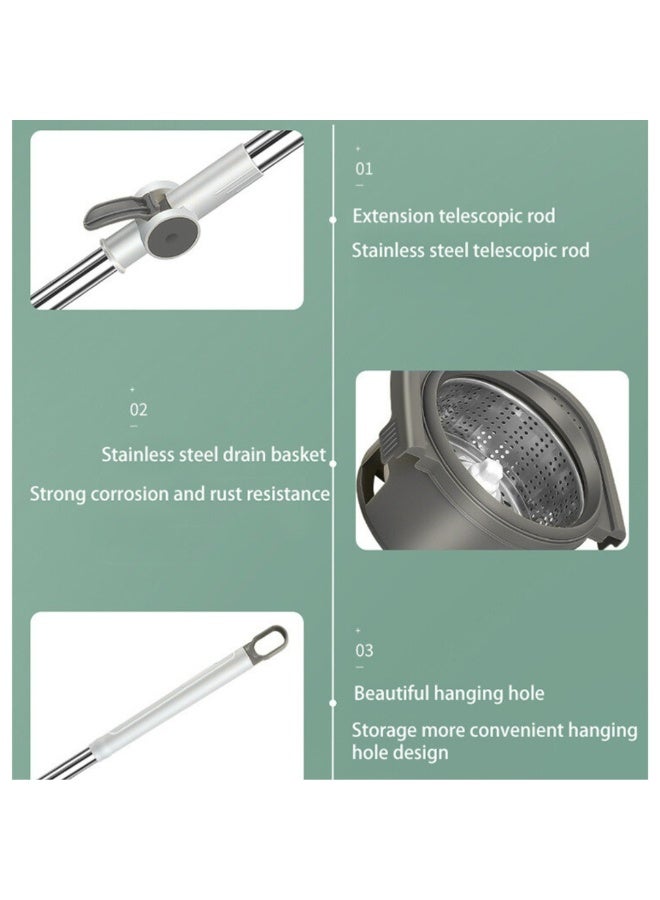 QK Exclusives- 360° Spin Mop bucket Set With Steel Bowl and Bucket System with 1 Replacement Heads, Stainless Steel Adjustable Handle - Floor Cleaning Mop for Home, Kitchen, Bathroom, Tile, Hardwood Floors – Self-Wringing, Hands-Free - Image 5